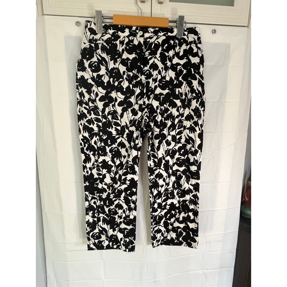 Agnes b. Prestige Floral Print Crop Dress Pants Black White Made in France